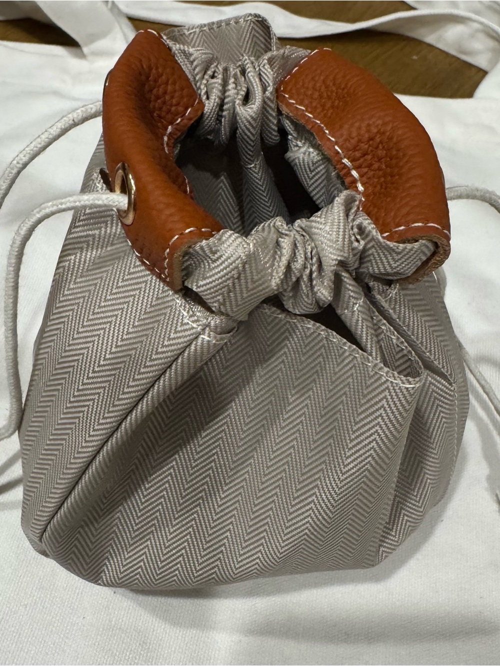 Leather Bucket Bag with lock, key, & clochette: Cognac Brown with Gold Hardware - Picture 7 of 8